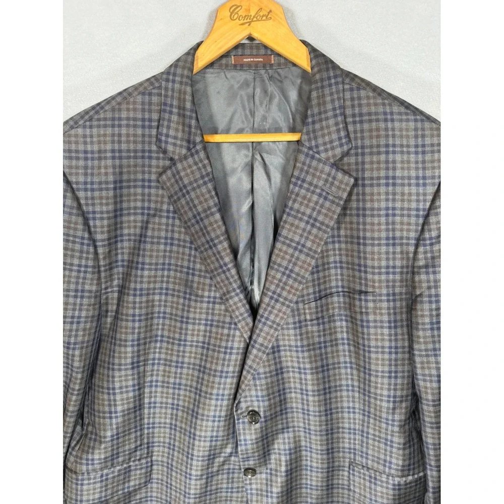 Peter Millar Mens Plaid Sport Coat Blazer Grey Blue Brown 2 Button Wool